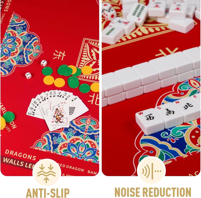 SiDreea Mahjong Mat, 32.4×32.4 Inch Noise Reduction Anti-Slip Mahjong Mat for Table, Mahjong Table Mat for Poker, Card, Board Games Table Mat, Tile Games, Dominoes (Red) - Image 2